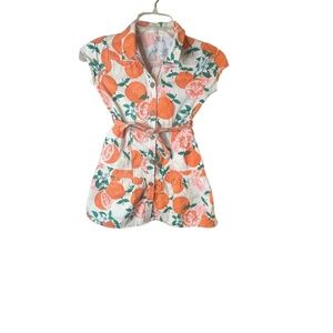 Wonder Nation Girls Orange Print Shirt Dress Belted Button Front Small